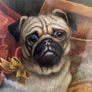 NY Artist Elaine Vollherbst Pampered Pug Puppy Dog Print Wood Frame Glass Art